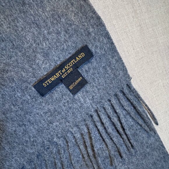 100% Cashmere Scarf Gray Fringe Stewart of Scotland classicore - Picture 1 of 4
